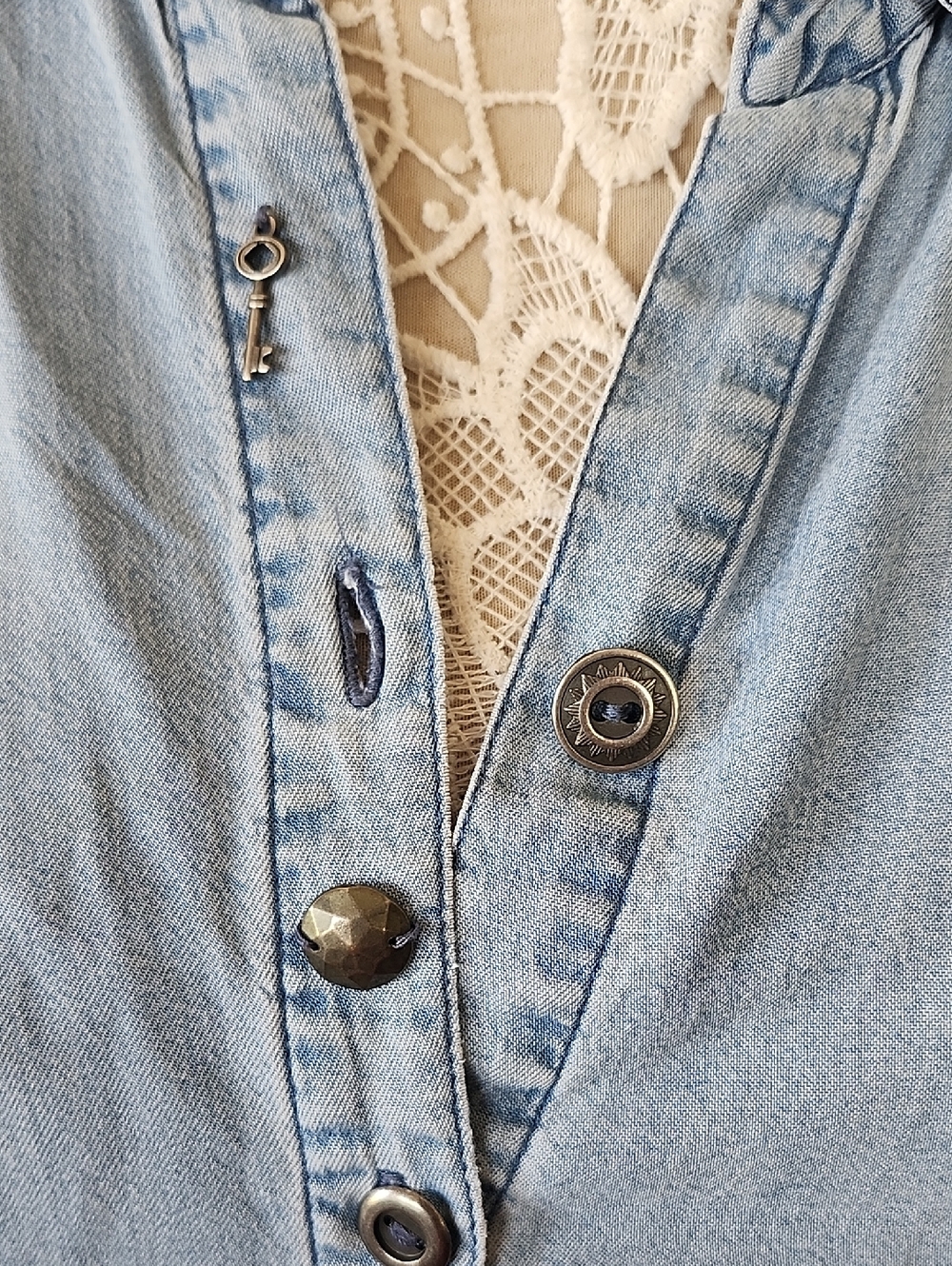 T&W Designs 100% Tencel Chambray Lightweight Denim Boho Chic Tunic Size L - Picture 5 of 11